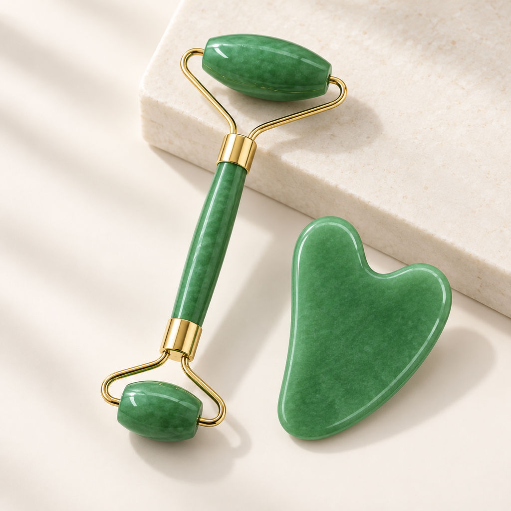Natural Jade Roller & Gua Sha Set facial & body massage