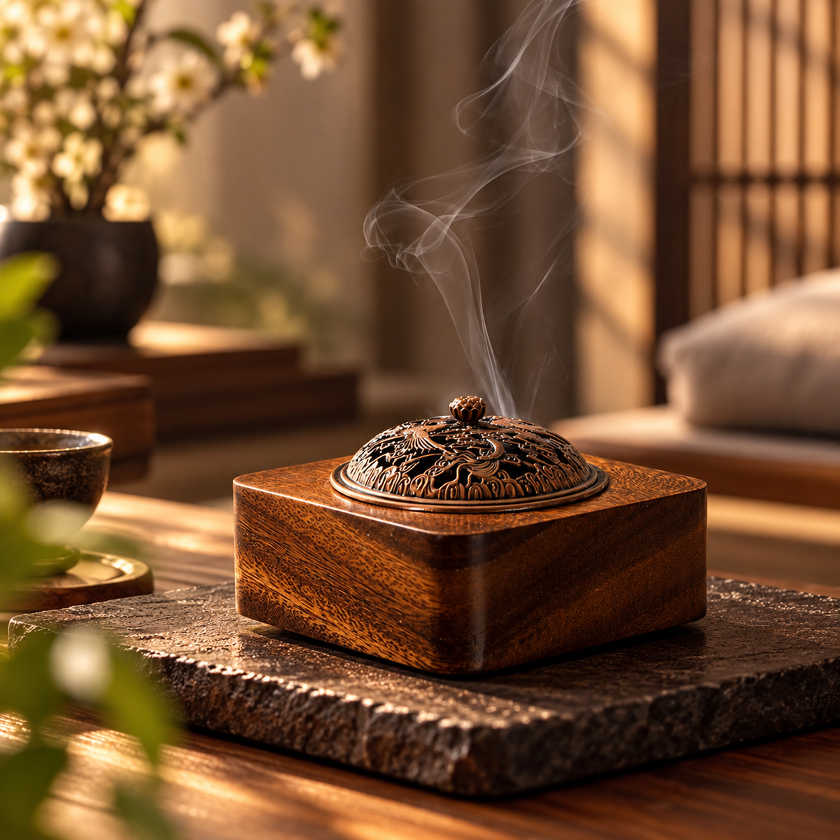 Walnut Zen Tea Ceremony Incense Burner