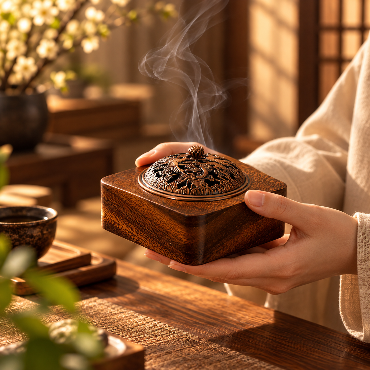 Walnut Zen Tea Ceremony Incense Burner