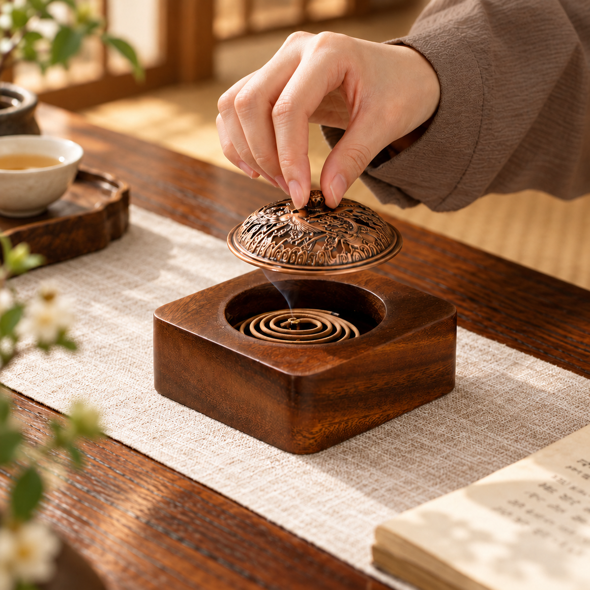 Walnut Zen Tea Ceremony Incense Burner